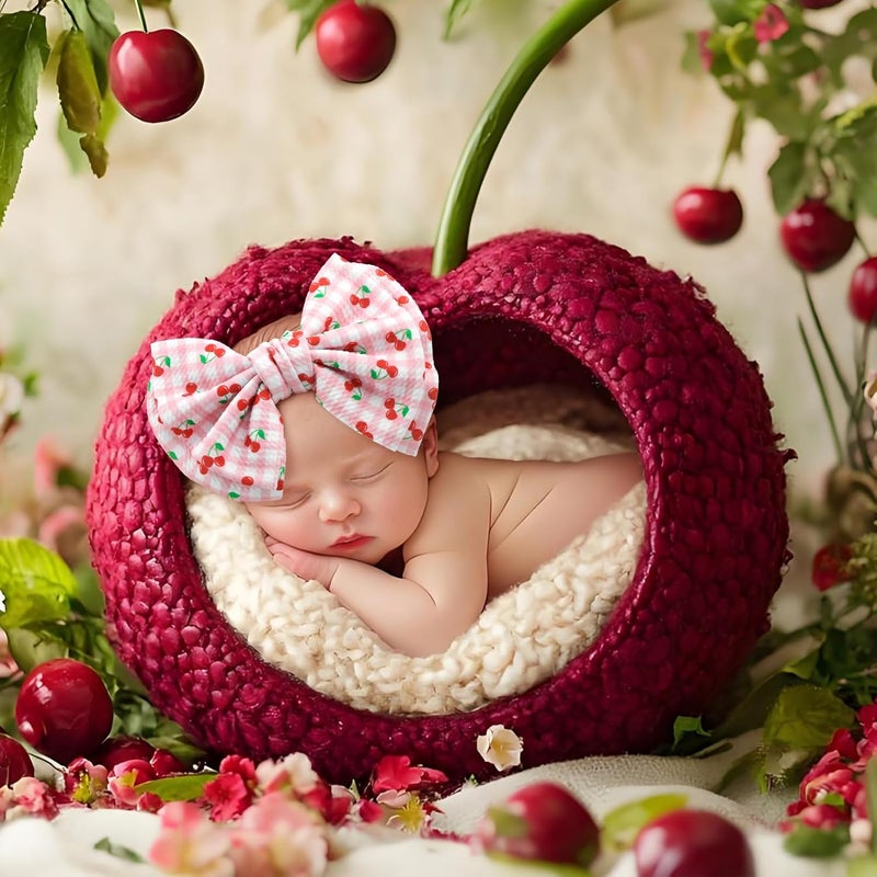 ONENINEDREAM Baby Girl Headbands 7’’ Pink Bows Cherry Baby Girls Hair Accessories Summer Outfits for Newborn Infant Toddler Clothes - Image 2